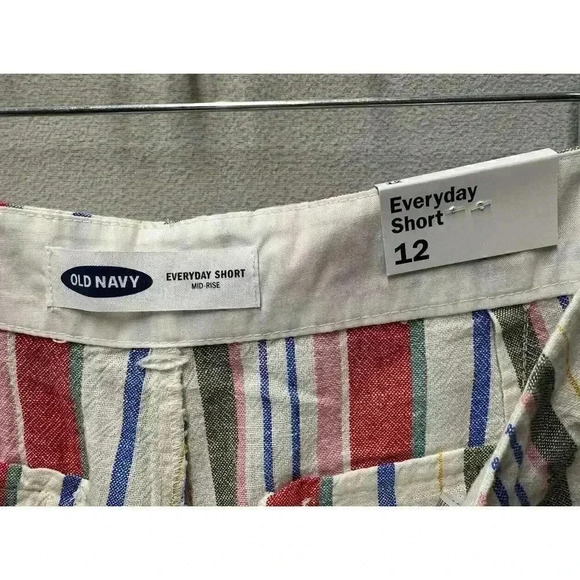 Old Navy Womens Sz 12 Everyday Short Multi Color Striped Linen Blend Boho Casual - Picture 7 of 9